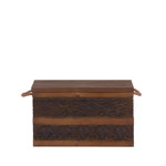 DecorativeTrunkEmbossedMetalChineseFirWoodDarkenedInteriorRopeHandlesFlatandFullyOpeningLidHandmadeWalnutandAlmondStain