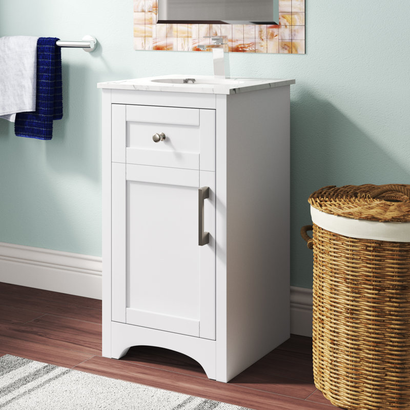 Moore 18'' Single Bathroom Vanity with Engineered Marble Top, Gray