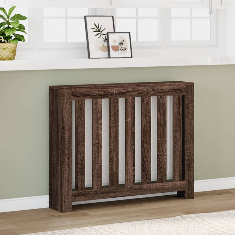 Small Radiator Cover, Brown Oak, 104 x 20 x 82 cm, Vertical Slats