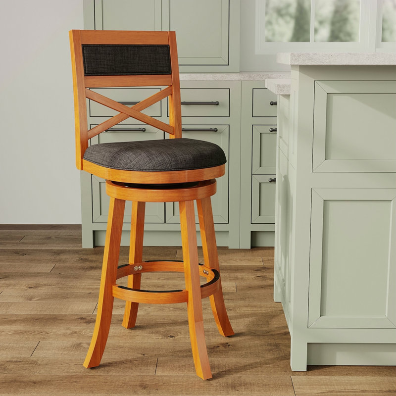 Tabouret pivotant à dossier en X de 30 po de hauteur, siège en tissu gris anthracite, Gris, Naturel