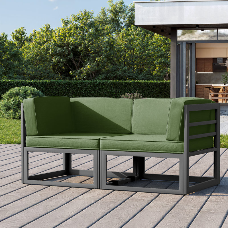 Ensemble de 2 fauteuils de coin d'extérieur en aluminium avec coussins (ensemble de 2), Vert, Gris