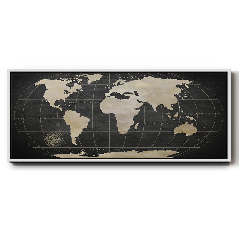 Carte du monde rétro - toile encadrée, H 12 po x l 30 po