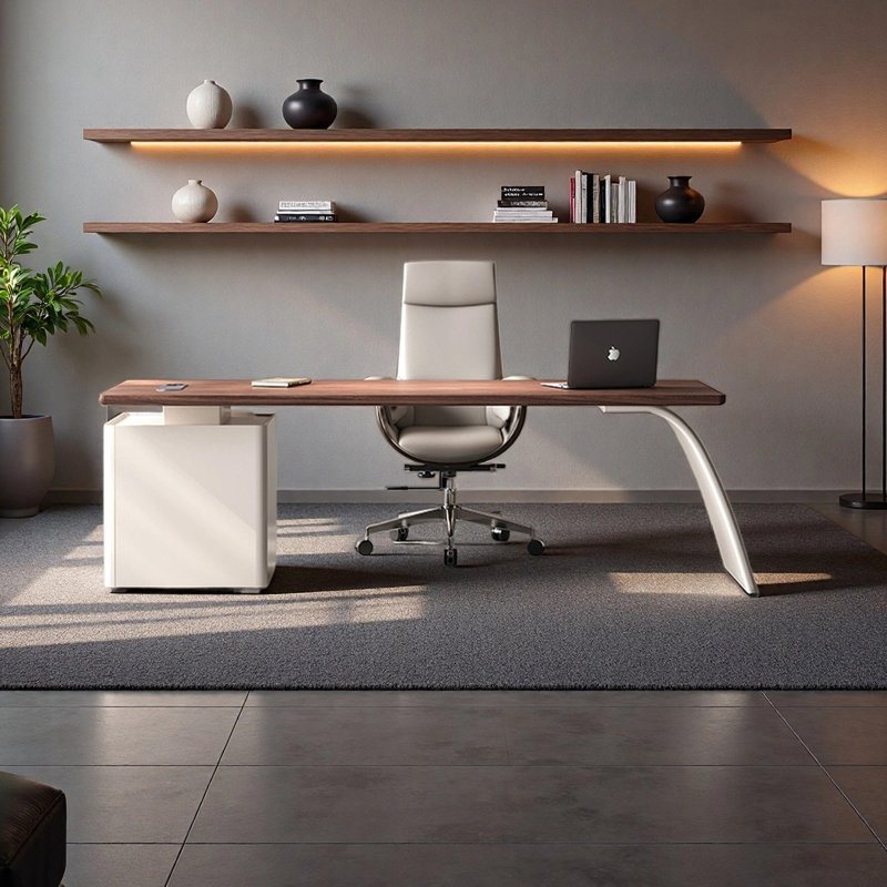 Bureau d'ordinateur moderne de luxe, H 29,53 po x l 62,99 po x P 27,56 po, Brun