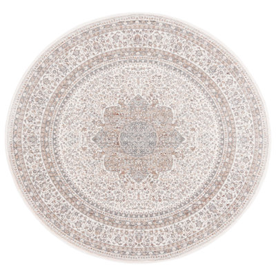 Tapis oriental en polyester / viscose tissé à la machine Sorrels en ivoire / gris / beige