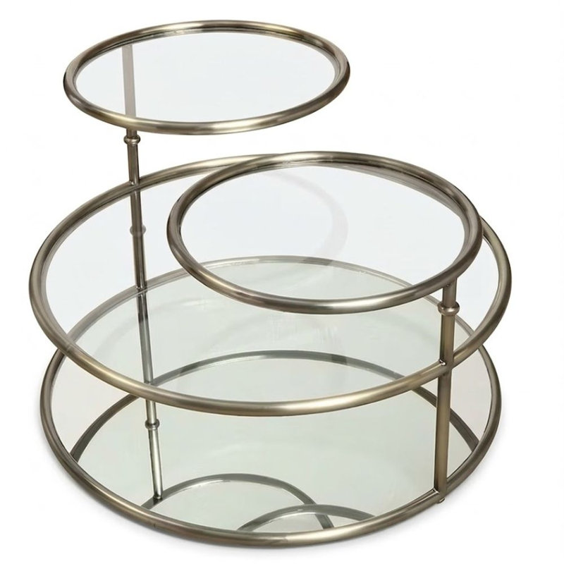 30 po. Table basse ronde en verre champagne avec base pivotante à 3 niveaux