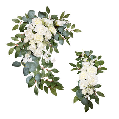 Rose blanche et eucalyptus - arche de mariage décorative - ensemble de 2