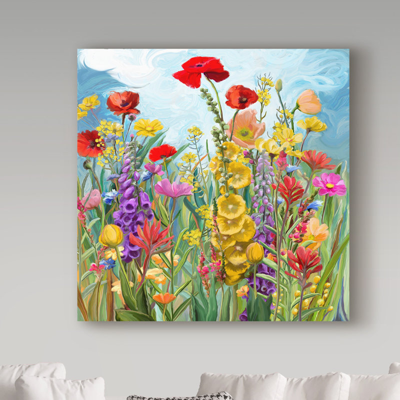 « floral fields 1 », reproduction de peinture à l’acrylique sur toile tendue, H 14 po x l 14 po x P 2 po