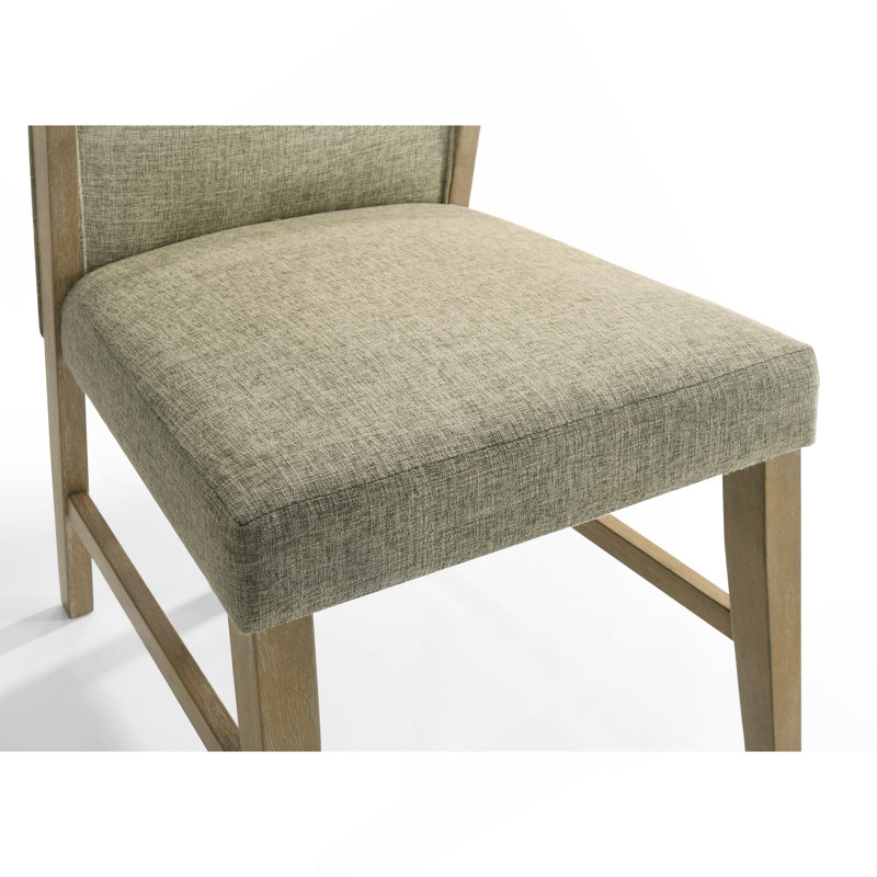 Ensemble de salle à manger rond en chêne rustique 59 "avec lumière DEL 7 pièces Eden, cadre de table en métal noir, tablettes, chaises en lin beige