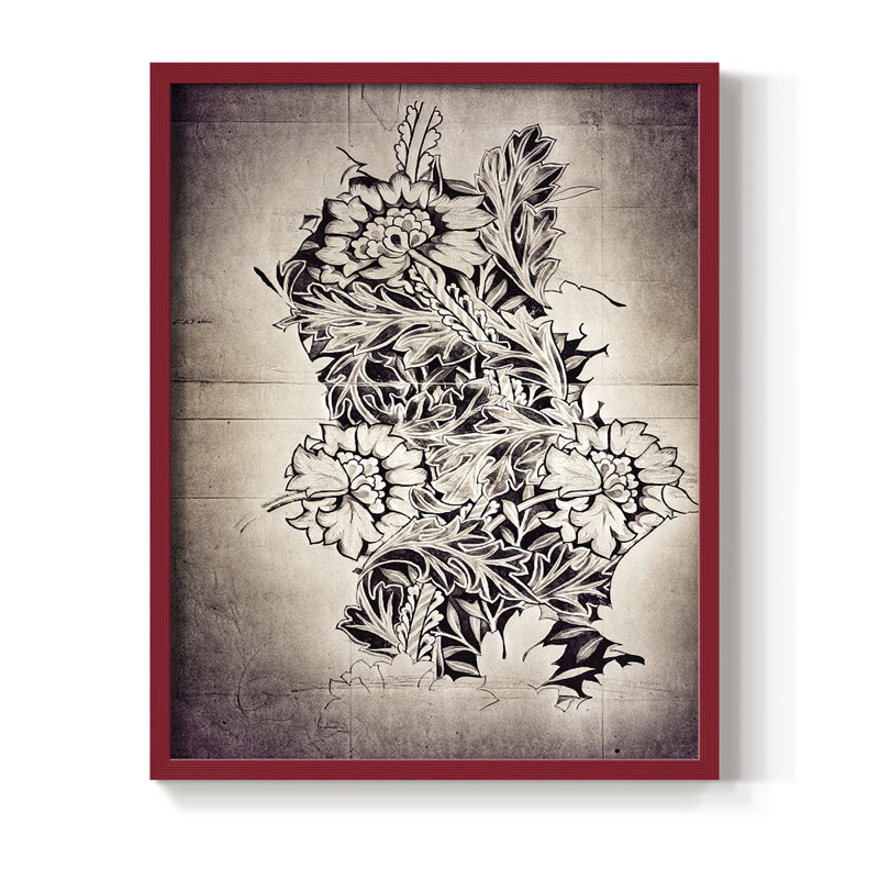 Impression abstraite vintage encadrée Lxxxviii - bois massif, H 21 po x l 17 po, Rouge