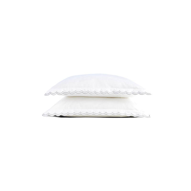 Scallop Edge Luxury Pillowcase Pair, White/Silver, Standard Pillowcase