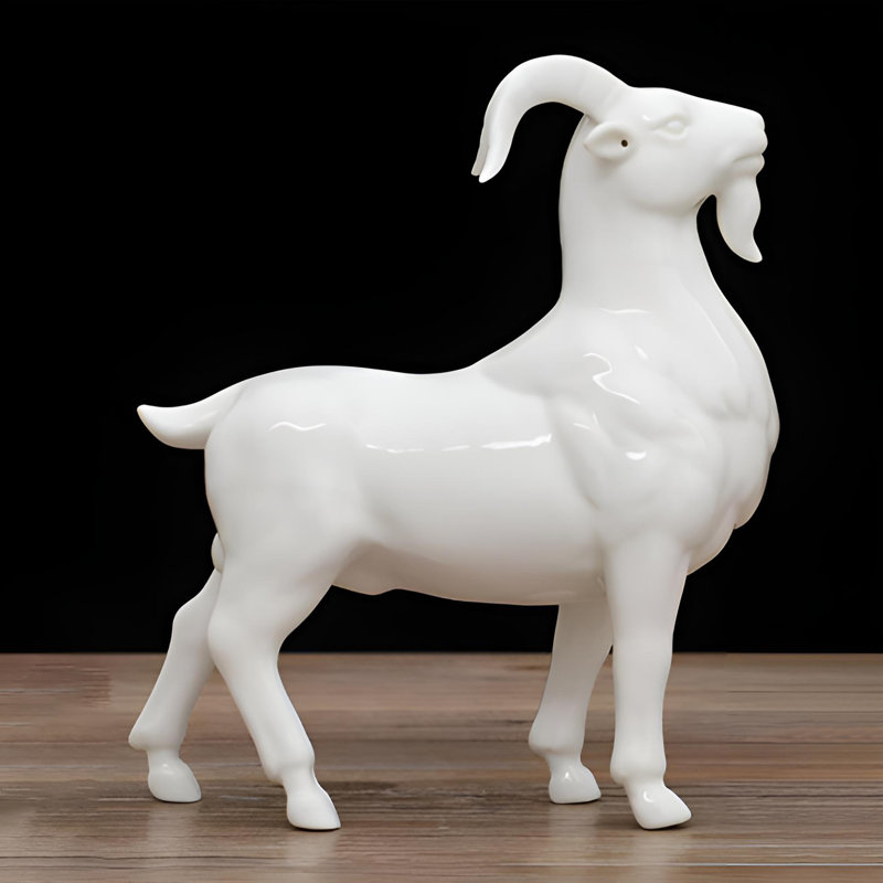 Sculpture artistique chèvre décorative en porcelaine émaillée, Blanc