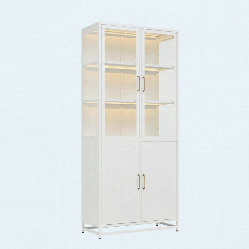 Vitrine de 76,75 po de hauteur, avec portes en verre et lumières DEL, armoire vitrée en acier avec verre à 3 côtés, garde-manger avec rangement