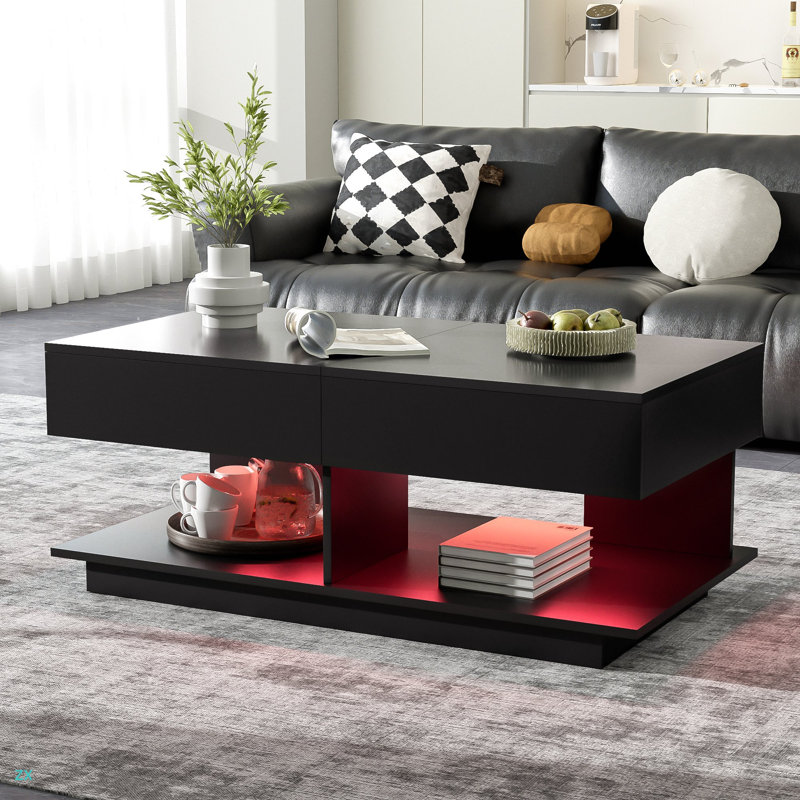 Table basse à rallonge de 41,3 po à 76,7 po, table basse centrale efficace avec plusieurs compartiments de rangement, table basse réglable multifonctionnelle avec espace de rangement caché pour le salon