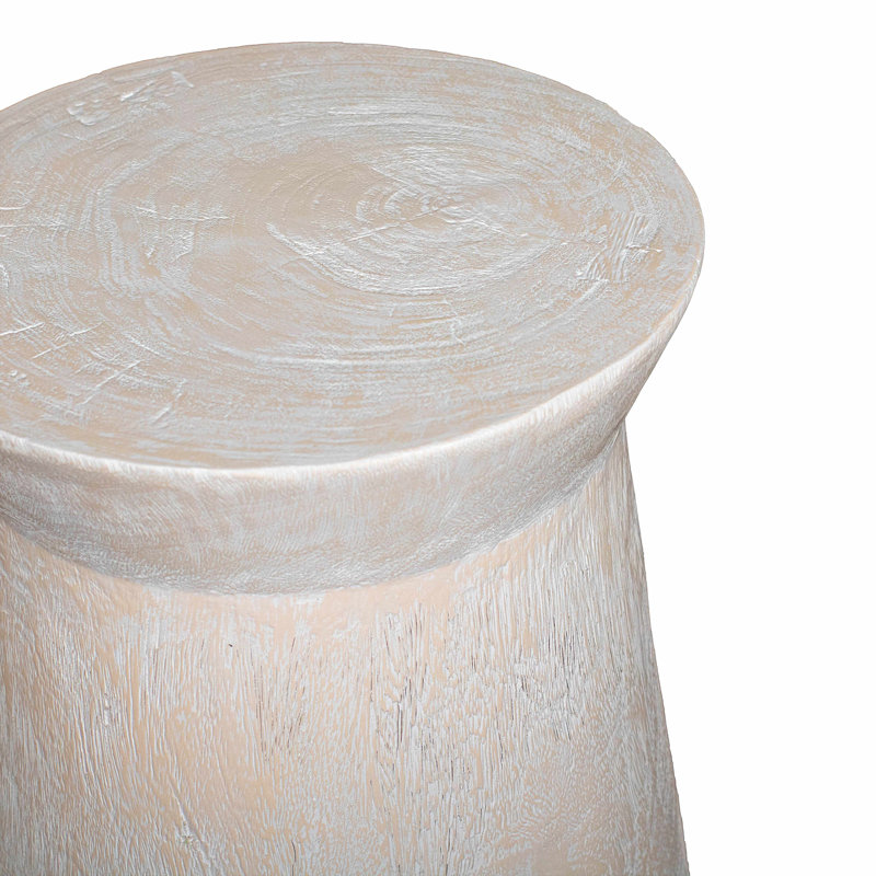 Tapered Round Solid Wood Pedestal Side Table, White Wash