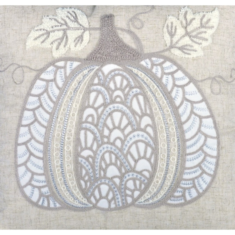 Lace Embroidered Pumpkin Throw Pillow – Neutral Fall Accent Cushion