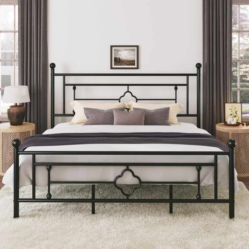 Ajayceon Metal Platform Bed Frame With Vintage-Style Headboard And Footboard, King, Black