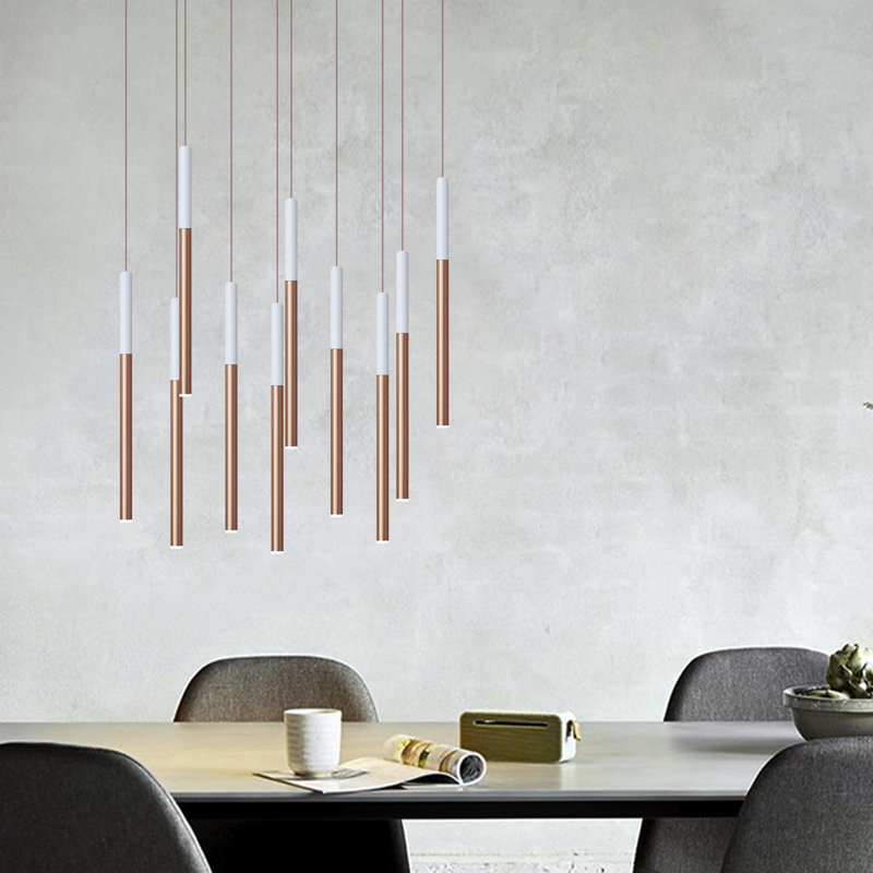 Luminaire suspendu cylindrique à 10 lumières DEL Baileyton, Dessus blanc et cuivre brossé
