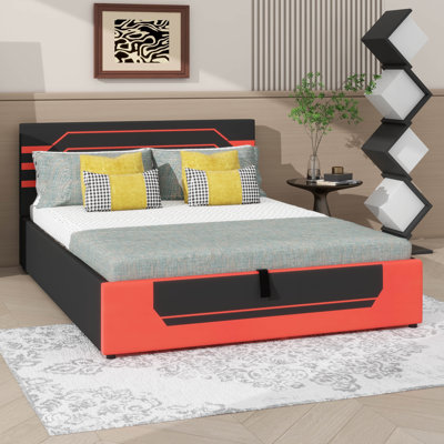 Modern Queen-Sized Hydraulic Storage Bed Frame For Gaming, Esports-Inspired Cyberpunk Design