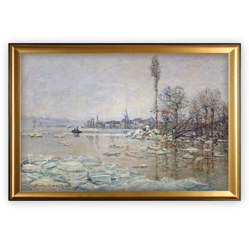 « rupture de glaçons » par claude monet, reproduction de peinture à l’huile, H 24 po x l 32 po x P 1,5 po, Cadre doré
