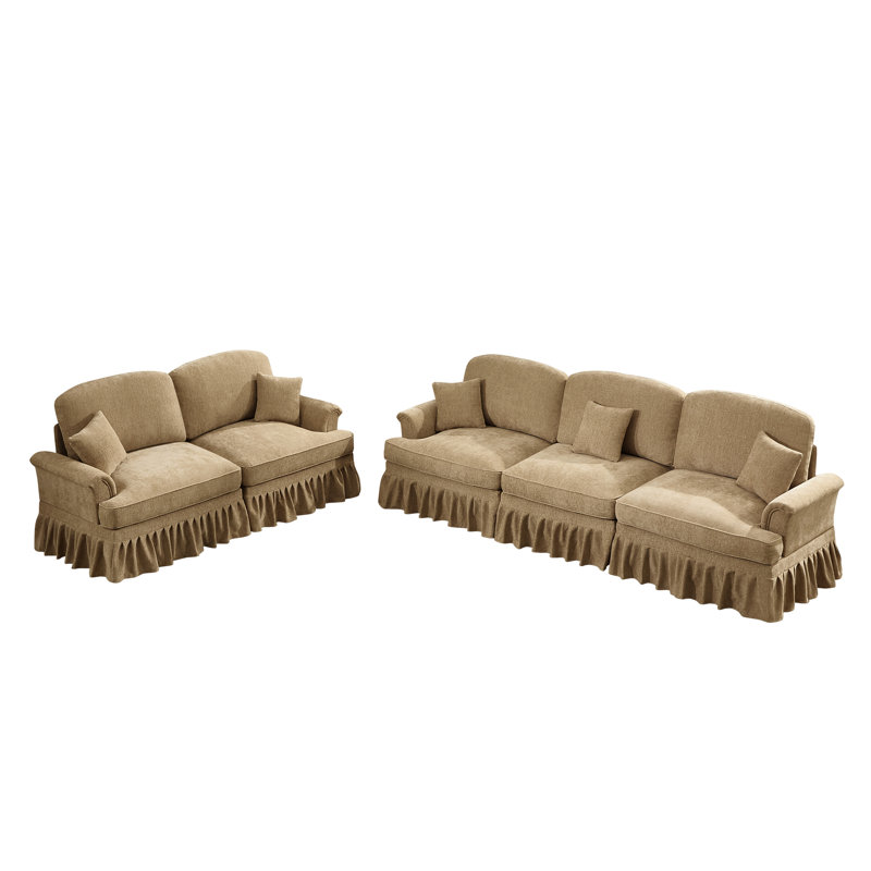 Ensemble de canapé modulaire moderne 2 pièces avec accoudoirs évasés et jupes amovibles, Café