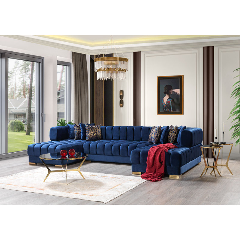 Canapé modulaire en velours Ariana, Velours bleu marine