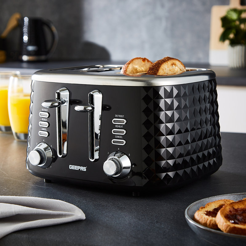 GEEPAS 4 Slice Bread Toaster & 1.5L Cordless Electric Kettle Combo Set with Textured Design – 1750W Toastie Machine with 7 Browning Control - 3000W Pyramid Kettle with Auto Shut Off & Boil Dry Sensor