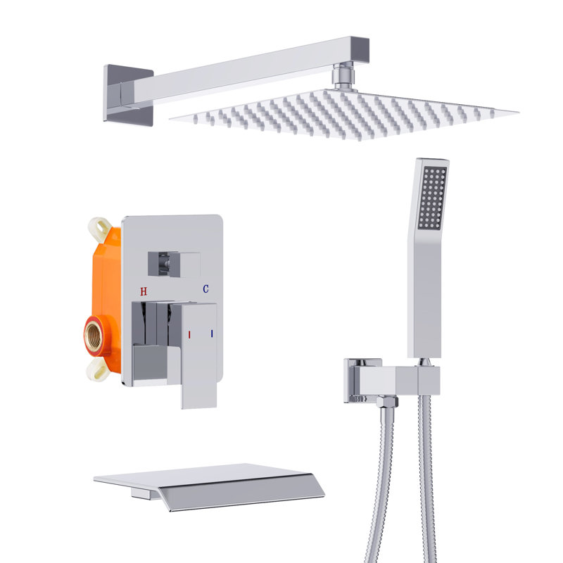 Topcraft Wall-Mounted 10-Inch Rain Shower System With Handheld Showerhead And Tub Spout, Chrome