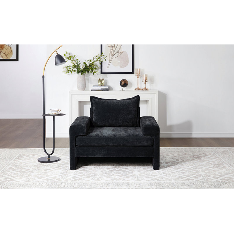 Fauteuil rembourré, fauteuil d'appoint avec accoudoirs larges pour le salon, la chambre à coucher, le bureau, Noir