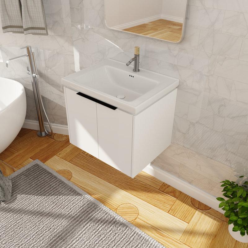 Meuble-lavabo simple mural 23,83 po avec plateau en céramique Dermont
