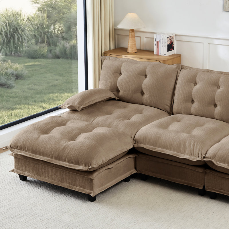 Café modulaire à 3 places avec revêtement moelleux en chenille, coussins confortables et assise profonde moderne en chenille, conçu pour différentes tailles de pièces
