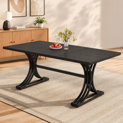 63" Rectangular Dining Table, Modern Kitchen Table with Metal Legs for 4 to 6