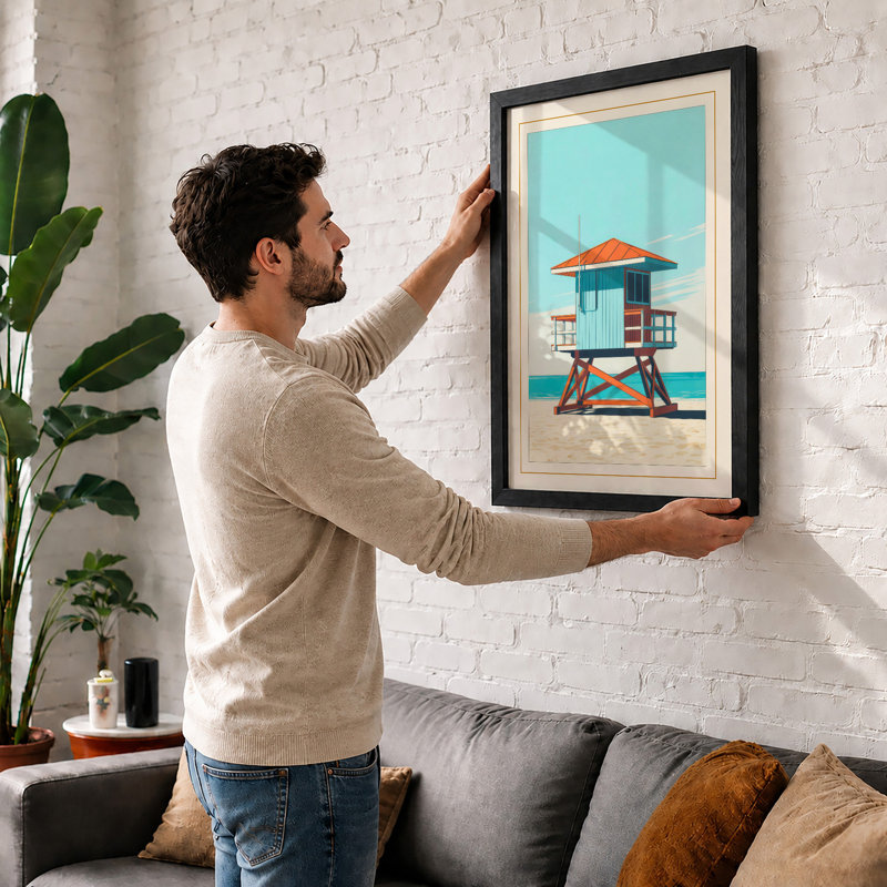 Lifeguard Tower Watch Retro - Framed Print, Unframed, A4 - 29.7 x 21.0 cm