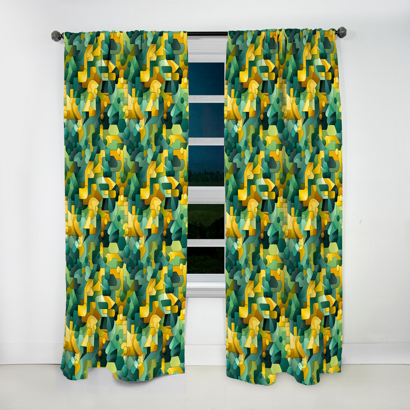 Popart vert et jaune jeu de réflexion - Rideau obscurcissant géométrique abstrait - 1 panneaux, L 52 po x L 90 po