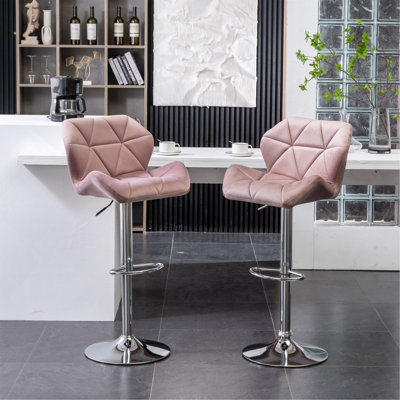 Tabouret de bar en velours à hauteur réglable et pivotant, ensemble de 2