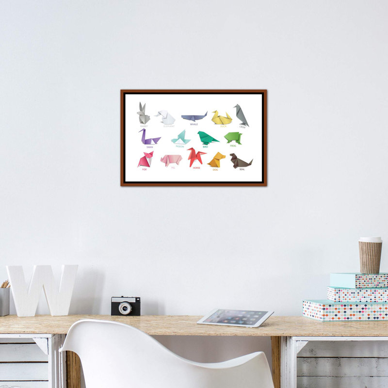 Origami, reproduction d'art graphique, H 18 po x l 26 po x P 1,5 po, Toile avec cadre brun, Pas de tapis