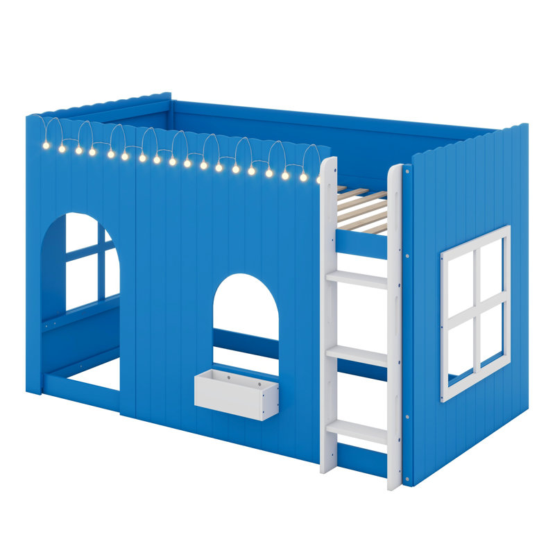Playful Loft Bed with LED Light Strings, Klein Blue, Twin