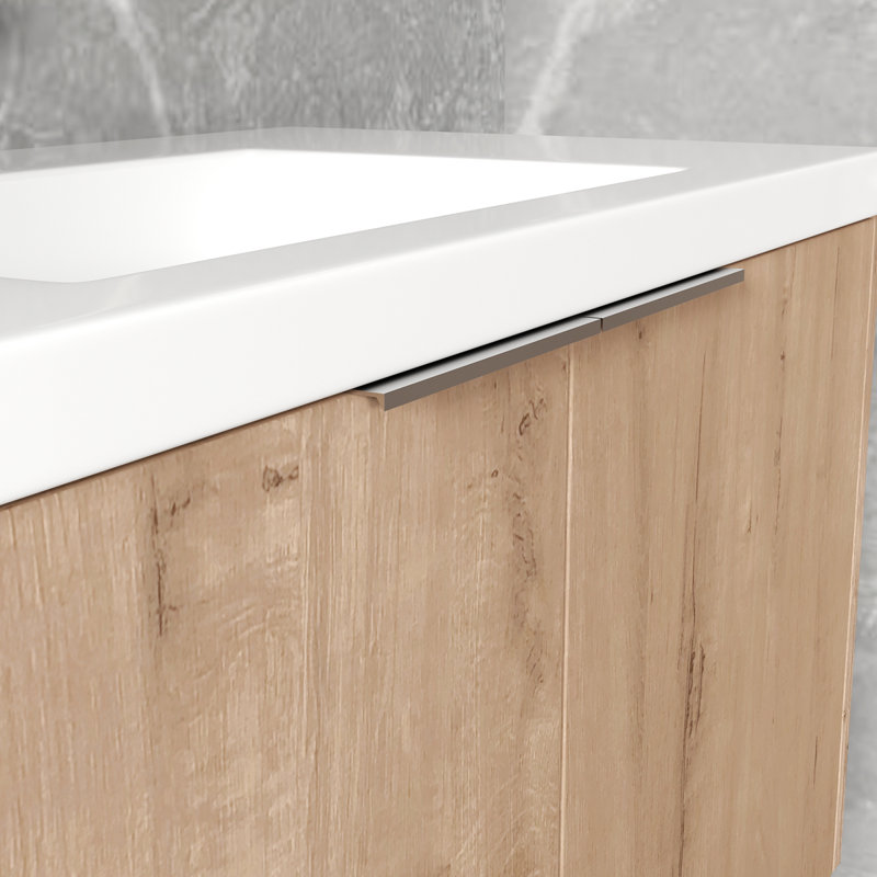 Meuble-lavabo à fermeture en douceur avec lavabo, Imitation chêne