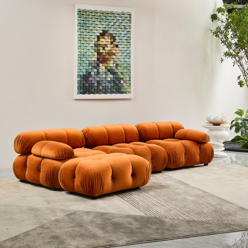 Daimion Upholstered L-Shaped Sectional Reversible, Orange Velvet