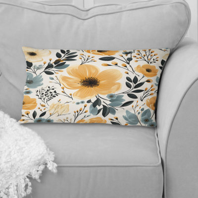 Watercolor Whimsy Yellow Floral Pattern - Floral Printed Pillow
