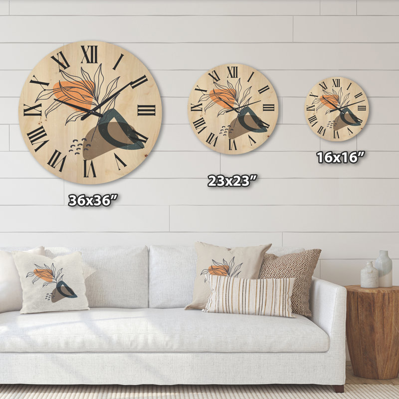 Horloge murale en bois Plant with Minimalist Shapes I, Grand