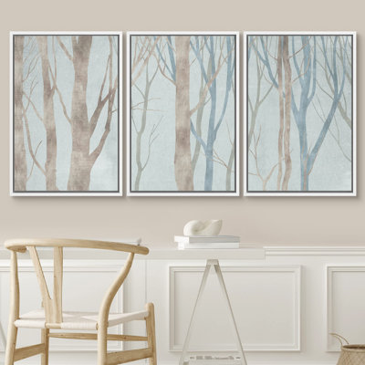 Birch Tree " Pastel Watercolor Winter Forest Trees Places Country Illustration Modern Bohemian Scenic Ultra " 3 Piece Art Print