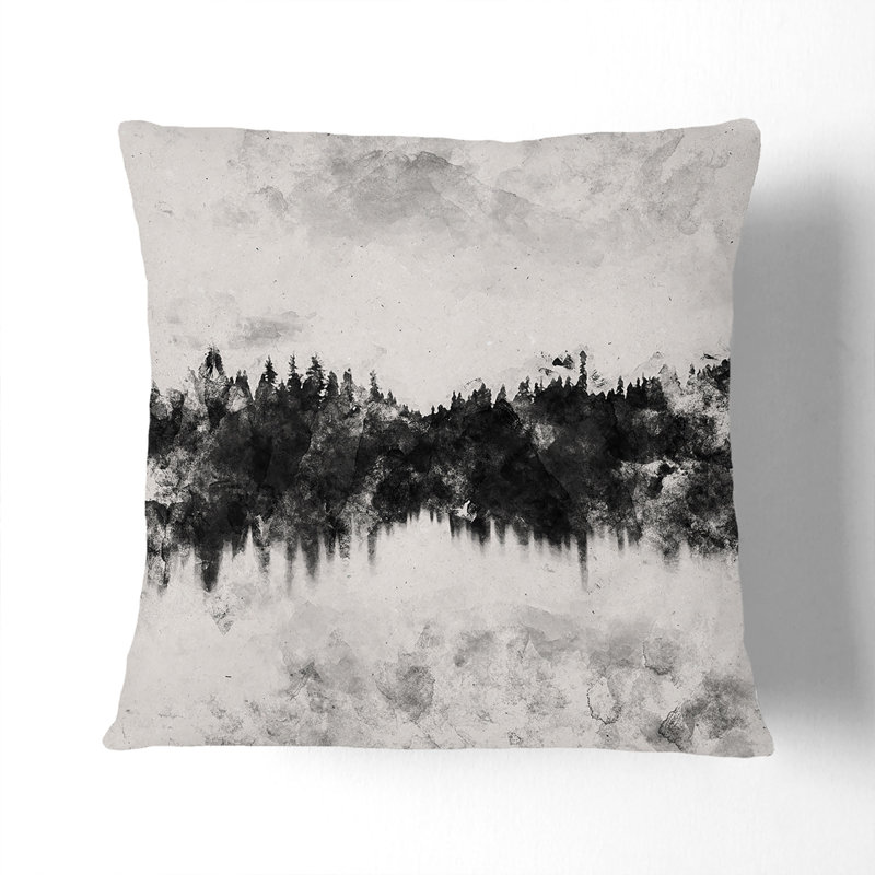 Forest Reflecting on a Lake Watercolour Cushion with Filling, 40cm H x 40cm W x 15cm D