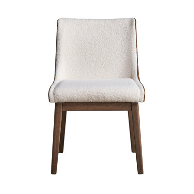 2 chaises gracieuses d'appoint de jardin - Boucle blanche, velours brun, base en noyer