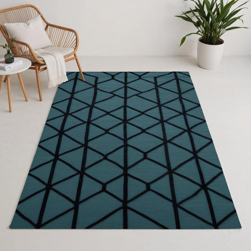 Trellis Blue Indoor and Outdoor Area Rug, Rectangle 3' x 5'