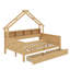 Lits plateforme en bois pleine grandeur avec DEL, tablettes de rangement, tiroirs et garde-corps-114355263