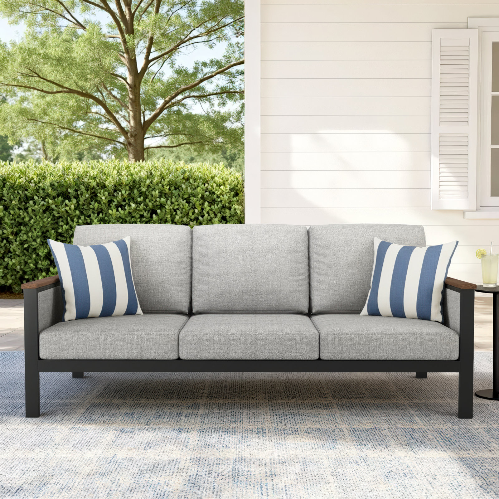 Townsend 80" Sunbrella® Patio Sofa, Canvas Granite, Black/Canvas Granite