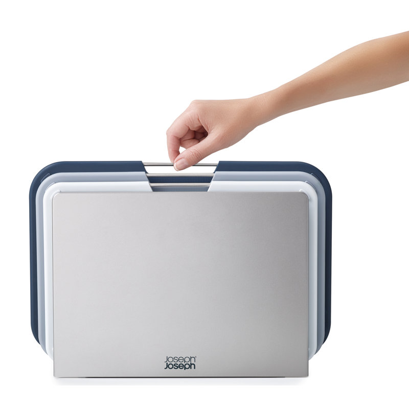 Gray and Blue Plastic 3-Piece Cutting Board Set with Stand
