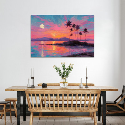  Art mural côtier, art mural palmier de plage, art mural sur toile Tropical Sunset Beach pour le salon, œuvre côtière moderne encadrée prête à être accrochée, 12 po x 16 po