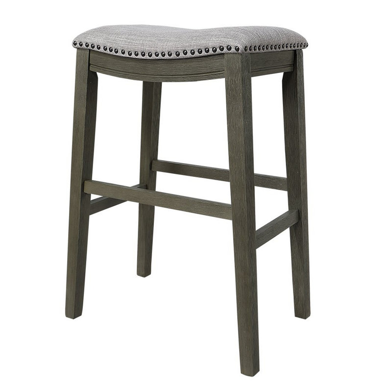Tabouret en bois massif Houser, Tabouret de bar (siège d'une hauteur de 29 po), Gris clair