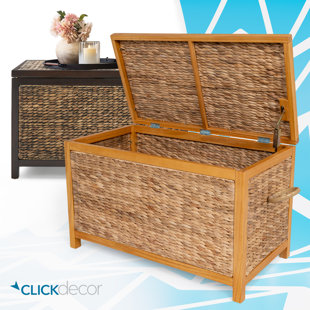 Wilson Wicker Farmhouse Trunk, 30" Large Storage Basket, Handwoven Water Hyacinth, Acacia Wood Frame